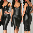 Black bodycon leather dress 
