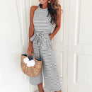 Vrouwen Gestreepte Taille Gordel Wijde Pijpen Jumpsuit