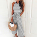 Vrouwen Gestreepte Taille Gordel Wijde Pijpen Jumpsuit