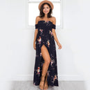 Blomstret Off-Shoulder Slå Om Maxi Kjole
