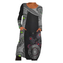 Vintage Print Pullover Dress with Pockets