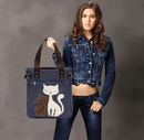 Kat Geborduurde Canvas Tas